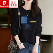 皮爾卡丹（pierre cardin）純棉圓領(lǐng)衛衣女薄款2025新款春秋寬松顯瘦體恤秋冬加絨長(cháng)袖上衣潮 黑色【單款/不加絨】【時(shí)尚英文】 2XL 130-145斤