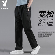 花花公子（PLAYBOY）休閑褲男2025年春夏季褲子男士商務(wù)寬松直筒潮流長褲 黑色 XL