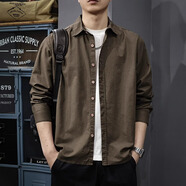 后琤美式棉麻純色簡(jiǎn)約襯衫男長(cháng)袖2025秋季新款休閑襯衣男士外套上衣服 咖色 M （100-120斤）