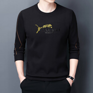 百斯盾（Bestn）春季純色衛衣男士圓領(lǐng)青年修身休閑雙面絨長(cháng)袖t恤打底衫秋衣大碼 金錢(qián)豹/黑色 L  適合120-135斤