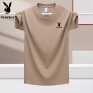 花花公子（PLAYBOY）新款夏季純棉短袖t恤男潮流青年半袖體恤寬松上衣休閑純色打底衫 DX卡其 XL （推薦120-135斤）