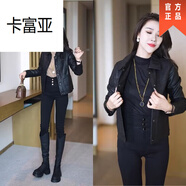 卡富亞女士皮衣外套加絨加厚2024冬新款保暖防寒可拆卸大毛領(lǐng)皮夾克 薄款 黑色不帶毛領(lǐng) 有里布內(nèi)襯/高檔時尚洋氣 XL 建議85-100斤/高檔時尚洋氣