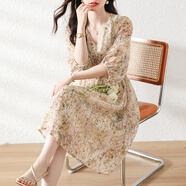 莎妮朵羅小清新甜美雪紡印花連衣裙2025春夏新款燈籠袖A字裙20621 圖片色-預(yù)售7天發(fā)貨 L 建議100-120斤穿著