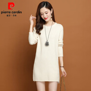 皮爾卡丹（pierre cardin）中長(cháng)款毛衣女低圓領(lǐng)純色針織打底衫小個(gè)子厚配大衣的2026秋冬新款 米白 M 165