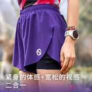 輕功二合一短褲男款五分女款三分假兩件帶內(nèi)襯儲(chǔ)物短褲春夏新款 女款三分墨紫 S