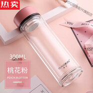 PDQ德國進(jìn)口品質(zhì)高端保爾高硼硅玻璃杯雙層加厚耐高溫防燙隔熱水杯子 桃花粉300ml（不顯溫）