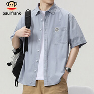 大嘴猴（paul frank）短袖襯衫男夏季寬松純棉工裝襯衣男士外套短袖男裝 霧霾藍色 L