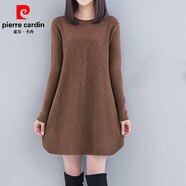 皮爾卡丹（pierre cardin）毛衣連衣裙女中長(cháng)款寬松大碼打底衫圓領(lǐng)百搭毛衣裙打底裙秋冬新款 焦糖色 2XL