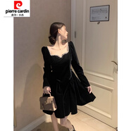皮爾卡丹大碼法式赫本風(fēng)氣質(zhì)絲絨連衣裙女2025秋冬收腰顯瘦方領(lǐng)長(zhǎng)短款裙子 黑色【短款】【內(nèi)襯+拉鏈】 2XL 【127-136斤】