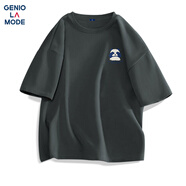 GENIOLAMODEt恤男純棉透氣夏季休閑時(shí)尚簡(jiǎn)約印花百搭短袖男生衣服 深灰 S