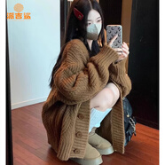 派吉鯊加厚棕色毛衣外套女秋冬寬松慵懶風(fēng)麻花復(fù)古針織開衫上衣 棕色 XL 120-130