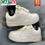 卡帝樂鱷魚（CARTELO）小眾牛仔板鞋男2025春季新款百搭帆布鞋子厚底增高休閑面包鞋 米白 39 標(biāo)準(zhǔn)碼