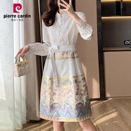 皮爾卡丹（pierre cardin）新中式漢服連衣裙女2025春秋裝改良國風(fēng)提花年會(huì)晚禮服馬面裙 白色氣質(zhì)/巨顯瘦穿搭/廳里廳氣女 XL 110-125斤