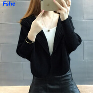 FSHE開衫毛衣女2025春裝新款女長袖寬松帶帽針織衫外套女早春秋厚 黑色 XL 建議115-125斤