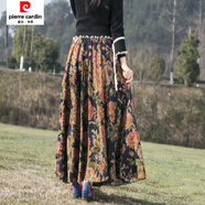皮爾卡丹（pierre cardin）春夏季新款女裝民族風(fēng)印花棉麻半身裙松緊腰圍大擺長(cháng)裙沙灘裙子女 124號色 均碼 裙長(cháng)80厘米