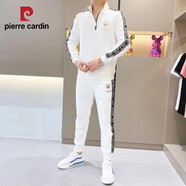 皮爾卡丹（pierre cardin）歐洲站男士休閑運動套裝立領(lǐng)衛(wèi)衣套裝春秋新款運動服套裝男士 A01白色 XL (建議130-145斤)