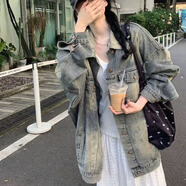 妙奕嘉牛仔外套女2025年新款春秋季女士外套休閑風時尚小個子氣質(zhì)高級感 美式復古做舊牛仔外套 常規(guī) M 【建議95-118斤】
