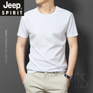 JEEP SPIRIT吉普夏季絲光棉男士短袖圓領T恤冰絲棉寬松長袖體恤衫中年潮流男 白色 18867 M 170/84A