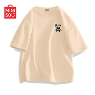 名創(chuàng)優(yōu)品（MINISO）短袖男純棉休閑寬松夏季圓領(lǐng)百搭青少年潮流半袖t恤 卡其 XL