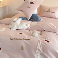 ROLAND LIVE100全棉長(cháng)絨棉毛巾繡四件套可愛(ài)小兔子卡通被套床單床上用品 LB 長(cháng)絨棉套件-小森林粉色 1.8米床 床單款 （被套200*230cm）