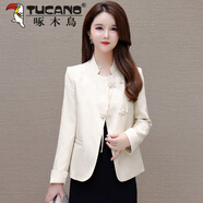 啄木鳥(niǎo)（TUCANO）時(shí)尚新中式民族風(fēng)繡花短外套女2025春款修身顯瘦百搭優(yōu)雅上衣女 米白色【單件小外套】 L 【建議106-115斤】