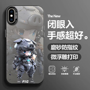 殼師兄 適用蘋(píng)果X手機殼xsmax新款機械生肖磨砂膚感保護套iphonexr鏡頭全包防摔潮牌高顏值卡通男款 月光黑C-機甲戰豬 蘋(píng)果X