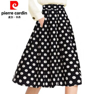 皮爾卡丹（pierre cardin）2025春秋百搭半身裙高腰喇叭時(shí)尚百褶長(cháng)裙針織 黑色圓點(diǎn) L