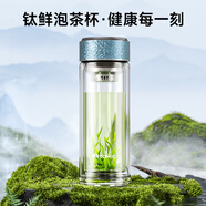 特美刻（TOMIC）玻璃杯純鈦水杯雙層防燙過(guò)濾泡茶杯商務(wù)辦公茶水杯高檔實(shí)用伴手禮 寶石藍(lán) 280ml