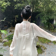 素優(yōu)米（SUYOUMI）設(shè)計感蝴蝶結(jié)露背襯衫外套女夏薄紗雪紡冰絲開衫襯衣上衣外套 白色 L