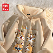 名創(chuàng)優(yōu)品（MINISO）連帽衛(wèi)衣男冬季加厚寬松百搭羊羔絨保暖衣服青年學(xué)生休閑帥氣外套 【重磅羊羔絨】卡其(墨鏡柯基) 2XL 185(體重160-180斤左右)