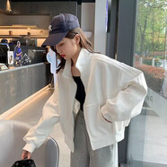 JZDZ短款運(yùn)動(dòng)棒球服外套女春秋款2025新款休閑顯瘦夾克開衫上衣寬松 白色優(yōu)質(zhì)版 商場(chǎng)同款 L 【100--120斤】 商場(chǎng)同款