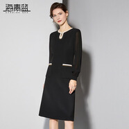 海青藍2025早春新款水滴領(lǐng)小黑裙法式粗花呢裙子氣質(zhì)小香風(fēng)連衣裙通勤 黑色 S
