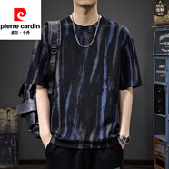 皮爾卡丹（pierre cardin）美式復(fù)古水墨印花短袖T恤男2025夏季涼感寬松大碼速干短袖體恤潮 夢幻黑 100%不起球不掉色 M 體重100-120斤 100%不起球不掉色