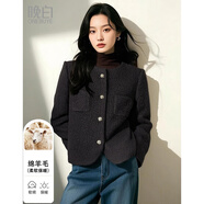 晚白【斷碼清倉(cāng)】純色時(shí)尚百搭外套綿羊毛氣質(zhì)通勤小香風(fēng)外套 深灰色 M
