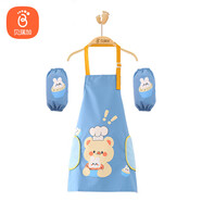 貝瑞加（Babyprints）兒童圍裙寶寶罩衣小孩畫畫反穿衣防水防臟帶袖套 藍小熊