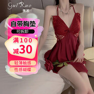 瑰若新款情趣內(nèi)衣女夫妻刺激高檔蝴蝶結(jié)套裝聚攏性感睡衣大碼高端睡裙 【睡裙】棗紅- 蝶影精靈 XXXL(160-180斤)