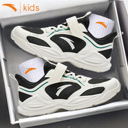 安踏（ANTA）兒童官方旗艦店運動(dòng)鞋男童冬季網(wǎng)面魔術(shù)貼跑步鞋耐磨減震跑鞋防滑 黑/象牙白/A12515511-5 36