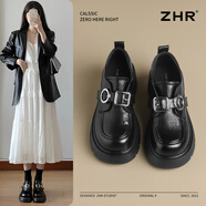 ZHR厚底樂福鞋女2025春季新款小個子增高英倫風軟底舒適皮鞋單鞋黑色35