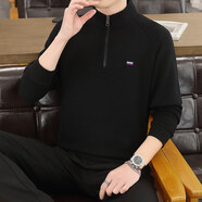 浩遠(yuǎn)青年男士2025春秋半拉鏈立領(lǐng)長(zhǎng)袖T恤男士休閑衛(wèi)衣男款潮流打底衫 黑色常規(guī) L （115-135斤）