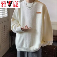 雅鹿毛衣男秋冬季加厚保暖上衣慵懶風(fēng)男裝男士針織衫內(nèi)搭打底衫毛線(xiàn)衣 白色 XL 【建議體重125-145斤】