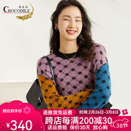 鱷魚恤早春新款【含馬海毛】圓領(lǐng)拼色時(shí)尚外穿柔軟針織衫毛衣女 粉色 均碼