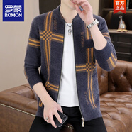 羅蒙（ROMON）2025春秋季水貂絨針織開(kāi)衫男士韓版印花立領(lǐng)休閑青年夾克衫外套潮 WE8993款 藍灰色 【拉鏈款】 M