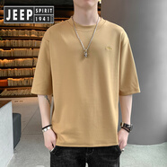 JEEP SPIRIT吉普男士短袖恤圓領(lǐng)寬松七分袖夏季新款打底衫潮牌休閑半袖體恤上 659黃色 L