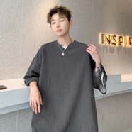 主意范（ZHUYIFAN）胖子大碼320g重磅華夫格短袖T恤男大碼夏季微胖男生寬松純色半袖 HT25143灰色 5XL 205-240斤