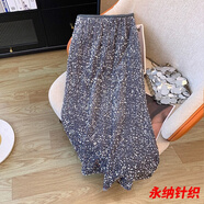 萱圖婭大碼春秋新款亮片半身裙女裙子氛圍感紅色高腰A字裙氣質(zhì)減齡長(zhǎng)裙 銀色帶內(nèi)襯不扎身 XS XS建議60-75斤