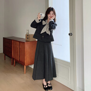 衣典零一（LEDIALYI）小香風(fēng)西裝套裝裙女春秋季新款穿搭2025高級感氣質(zhì)半身裙子兩件套 灰色 XS （建議80-95斤）