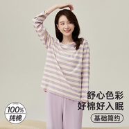 頂瓜瓜頂呱呱睡衣女純棉家圓領(lǐng)可外穿長(zhǎng)袖情侶睡衣套裝 芍粉色女 165