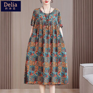 矜持范有口袋綢連衣裙大碼寬松新款短袖加肥媽媽遮肚夏裝裙子碎花睡裙 有口袋棉綢12號色 5XL 201-220斤