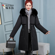 啄木鳥(niǎo)棉服女中長(zhǎng)款2025冬季新款派克服女羽絨棉衣加厚寬松棉襖外套女 黑色 2XL 140-155斤