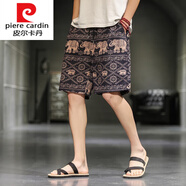 皮爾卡丹（pierre cardin）亞麻短褲男夏季潮牌五分花褲子寬松速干沙灘褲休閑外穿男士褲針織 D88泰國(guó)大象 XL 130至150斤可穿